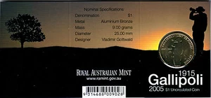 2005 Gallipoli 90th Anniversary $1 Coin - Canberra 'C' Mintmark - Picture 1 of 3