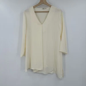 Symple NYC Damen Gr. M creme 3/4 Arm Bluse V-Ausschnitt asymmetrischer Saum - Bild 1 von 6