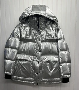 Lattelier Belted Silver Puffer Jacket Sz M - Picture 1 of 9