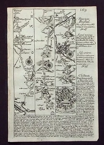 DARTMOUTH, EXETER, TIVERTON, MINEHEAD, original antique road map, Bowen, 1720 - Picture 1 of 2
