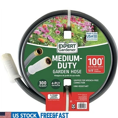 100FT Medium Duty Garden Hose Kink Resistant Flexible Watering 5/8 Inch 300 PSI - Image 1 of 4