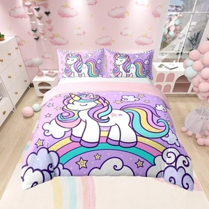 100% Nature Cotton Watercolor Rainbow Unicorn Duvet Cover,Colorful Stripes Ha... - Bild 1 von 7