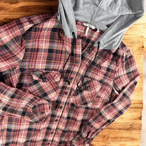 BKE Hoodie Shirt Women S Plaid Flannel Cowgirl Western Rodeo Cozy Pockets - Picture 1 of 10