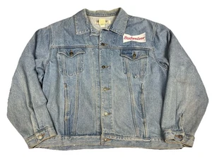 Vintage Budweiser Denim Jean Jacket Size XL Trucker Logo Blue Cotton Button Up - Picture 1 of 8