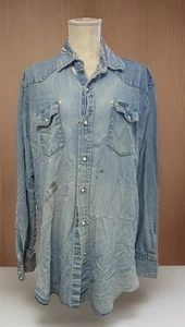 Camicia western vintage anni 70 Wrangler Denim Pearl Snap naturalmente invecchiata. - Foto 1 di 7