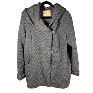 Coldwater Creek Quilted Button Front Hooded Jacket Blue Womens Large - Picture 1 of 18