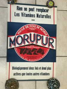 AFFICHE ORIGINALE PUBLICITE HUILE FOIE DE MORUE MORUPUR 48 x 31.5cm - Foto 1 di 5
