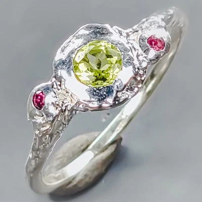 Jewellery Natural Peridot Ring 925 Sterling Silver Size 7.5 /R438397 - Image 1 of 4
