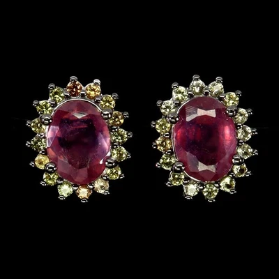 925 Sterling Silver Oval Earrings with Ruby 8x6mm Sapphire Natural Gemstones - Image 1 of 4