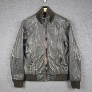 JACK & JONES Goat Leather Jacket Mens L Large Brown Biker Bomber Distressed Zip - Picture 1 of 11