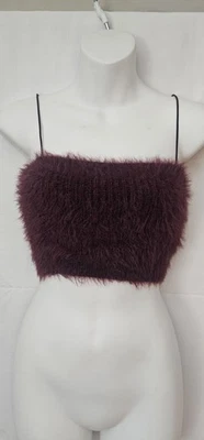 Camiseta sin mangas Zara Fuzzy crop top borgoña ciruela talla pequeña nueva sin etiquetas Foto 1 de 4
