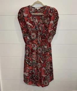 CAbi 862 St. Barts Mosaic Faux Wickelkleid V-Ausschnitt kurz Flügelärmel Gr. M koralle - Bild 1 von 5