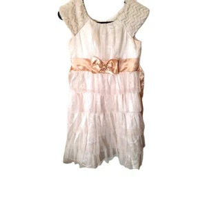 Jona Michelle Creme/Off White Gold Sparkly Girls Sz 12 Party Dress Faux Fir - Picture 1 of 8