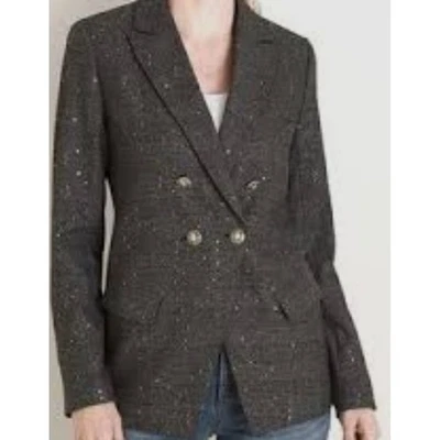 Chicos Blazer Jacket Double Breasted Plaid Sparkle Sequins Size 3 (984) - Image 1 of 4