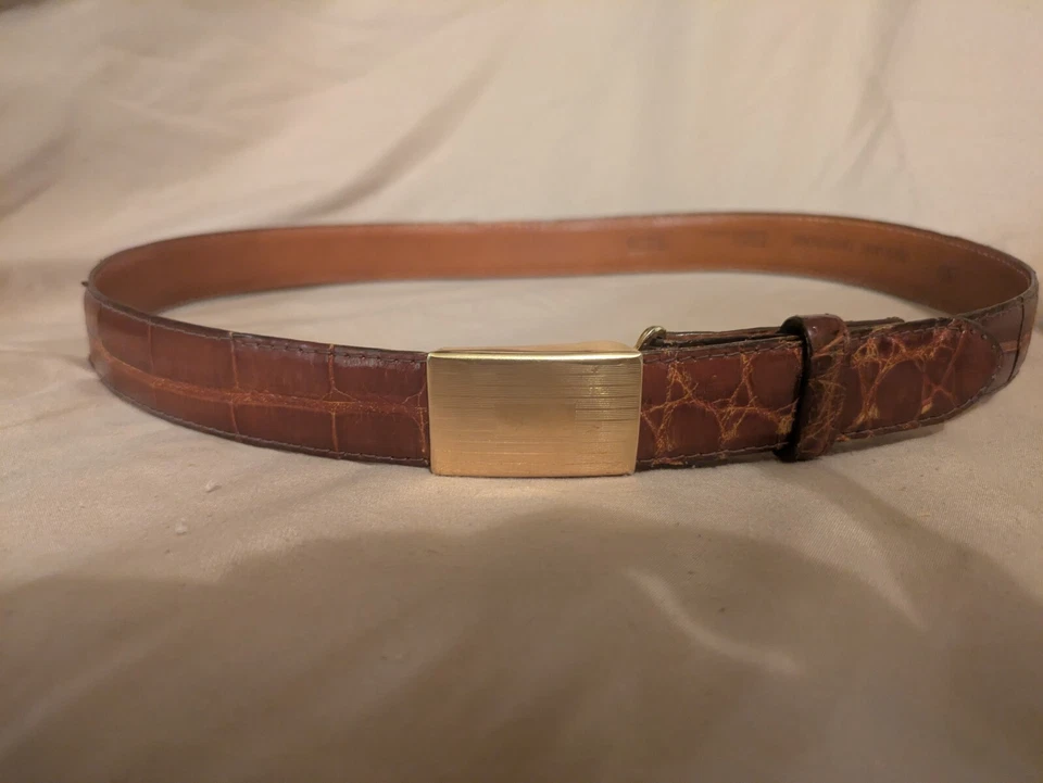 Cinto de crocodilo vintage RALPH LAUREN genuíno marrom médio Itália #1103 - Imagem 1 de 4