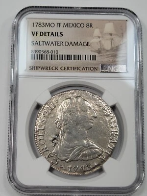 México 1783 8 Reales EL CAZADOR NAUFRAGIO NGC VF Genuino Bonito Detalle *J783 Foto 1 de 4