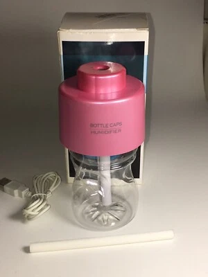 Pink Mini Portable Blue Bottle Cap Air Humidifier With USB Cable for Office/Home - Image 1 of 4