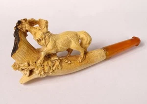 Zigarettenspitze Bernstein Meerschaumeinsatz Meer Skulptiert Fuchs 19. Jhd. Jh - Bild 1 von 1