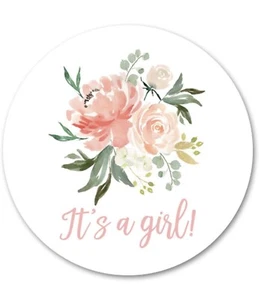 Adesivi It's a Girl 1,5 pollici ~ 30 pezzi verde pesca floreale baby shower - Foto 1 di 1