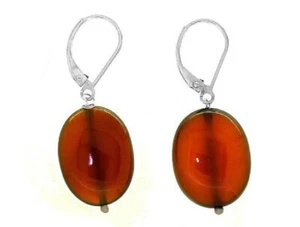 Arancio Rosso Corniola Ovale Orecchino IN Argento - Foto 1 di 1