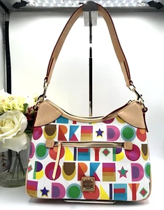 💙🩷DOONEY & BOURKE💛💚 Coated Cotton/Leather Art Deco Large Hobo Shoulder Bag - Picture 1 of 11