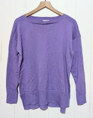 Maison Jules Sweater Womens L Purple Boat Neck Long Sleeve Split Hem Preppy NWT - Image 1 of 4
