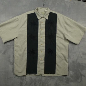 Bamboo Cay Shirt Mens XL Khaki Black Embroidered Palm Tree Hawaiian Rockabilly - Picture 1 of 9