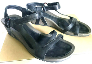 Teva Cabrillo 1001027 Black Leather Hook Loop Wedge Sandals shoes Womens 8 M