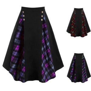 Women's Plaid High Waist A-Line Stretch Flared Midi Skirt Short Dress Plus Size - Picture 1 of 13