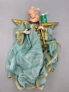 Kurt Adler Engel Weihnachtsschmuck blau gold mit Horn 10" x 7" atemberaubend süß - Bild 1 von 7