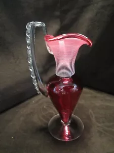 Antica brocca vittoriana in vetro mirtillo Ewer Rigaree corda soffiata a mano 8,75” T - Foto 1 di 12