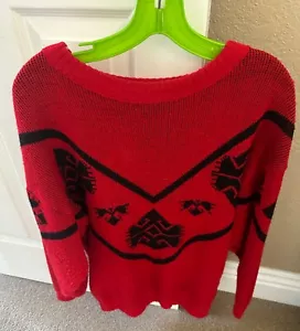 VINTAGE CONTEMPO CASUALS RED BLACK GRAPHIC CHUNKY OVERSIZED PULLOVER SWEATER MED - Picture 1 of 12