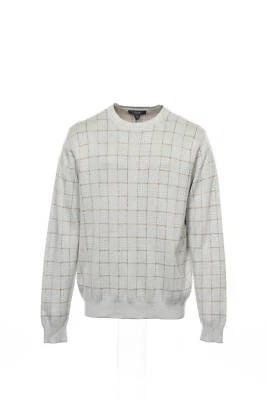 Tasso Elba Gray Cotton Silk Cashmere Crewneck Sweater - Checks (Small) - Sz M - Image 1 of 4