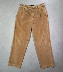 VTG Abercrombie & Fitch Corduroy Pants Mens 34x32 Tan Relaxed Straight Pleated - Picture 1 of 11
