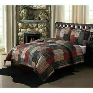 King Size Bedding Quilt Set Rustic Lodge Farm Cabin Country Patchwork Design New - Picture 1 of 24