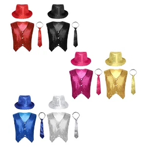 Kids Boys Waistcoat With Hat Vest Performance Jacket Necktie Daily Wear Casual - Picture 1 of 48