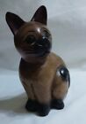 Vintage Wood Carved Siamese Cat Figurine, Sitting Wooden Cat Small Shelf Decor