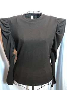 Top negro tejido manga larga Swtee L para mujer 18,5" axilas a axilas #KD - Imagen 1 de 4