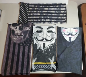 Set of 4 Gaiter Face / Masks - Anonymous Mask  x2 - American Flag - Skull - Picture 1 of 5
