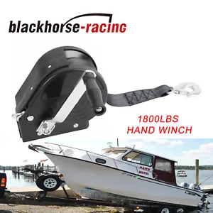 1800 LB Hand Winch Hand Crank Strap Gear Winch ATV Boat Trailer Heavy Duty Black - Picture 1 of 8