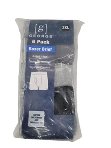 6 Pack George Boxer Brief Size 3 XL (48-50) 100% Cotton Knit Soft Odor Control - Picture 1 of 8