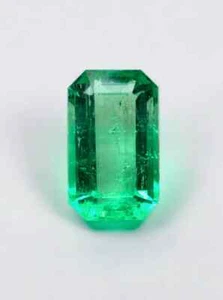 1.68 Carat 9x6 Yellowish Green Natural Loose Colombian Emerald- Emerald Cut - Picture 1 of 10