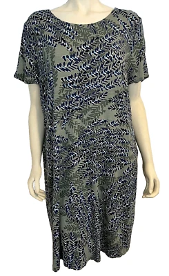 Vestido Nic+Zoe Verde y Azul Marino Estampado Floral Manga Corta Línea A Talla 3X Nuevo con Etiquetas Foto 1 de 4