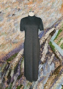 80's HALMODE APPAREL Heather Gray SWEATER Dress Short Sleeve Womens PETITE LARGE - Picture 1 of 11