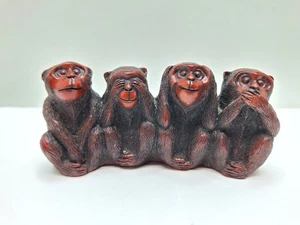 Escultura 4 Monos Acabado Marrón Oscuro *SIN ESPERAR, VER, ESCUCHAR, HABLAR* Sobre Fantasma - Imagen 1 de 7