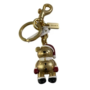 Coach Womens Keychain Santa Bear Bag Charm Gold New - Picture 1 of 2