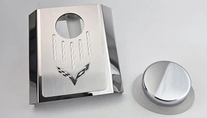 Master Cylinder Cover White Carbon Fiber Flag Logo fits 14-19 Corvette Manual - Picture 1 of 2