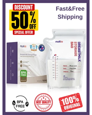 Bolsas de almacenamiento de leche materna Nuliie paquete de 120 - 8 oz, preesterilizadas, sin BPA, doble cremallera... Foto 1 de 4