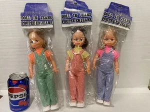 3 Piece Set VINTAGE 1970s Doll in Jeans 11" Tall Hong Kong - Picture 1 of 2