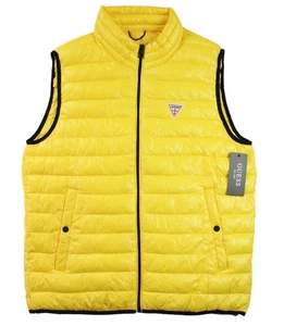 Guess Mens Puffer Vest XL Insulated Full Zip Quilted Mock Neck Yellow $125 NEW - Picture 1 of 6